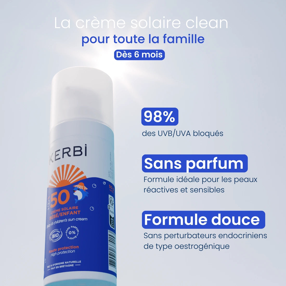 Protection optimale contre les UV pour les enfants, hydratation et douceur pour la peau fragile, avec une formule naturelle et un format voyage pratique pour les déplacements