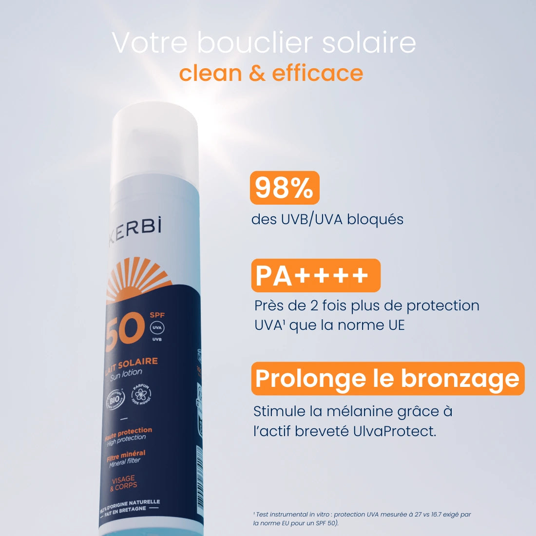 Bienfaits de la crème solaire bio Kerbi SPF 50, protection solaire efficace et formule naturelle.