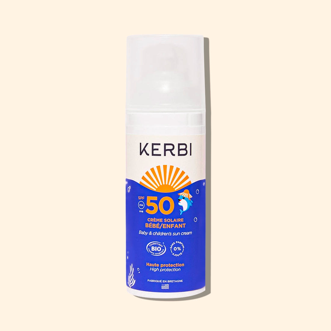 Creme solaire SPF50 Kerbi - Formule douce, spécialement conçue pour la peau délicate des enfants, protection UVA/UVB