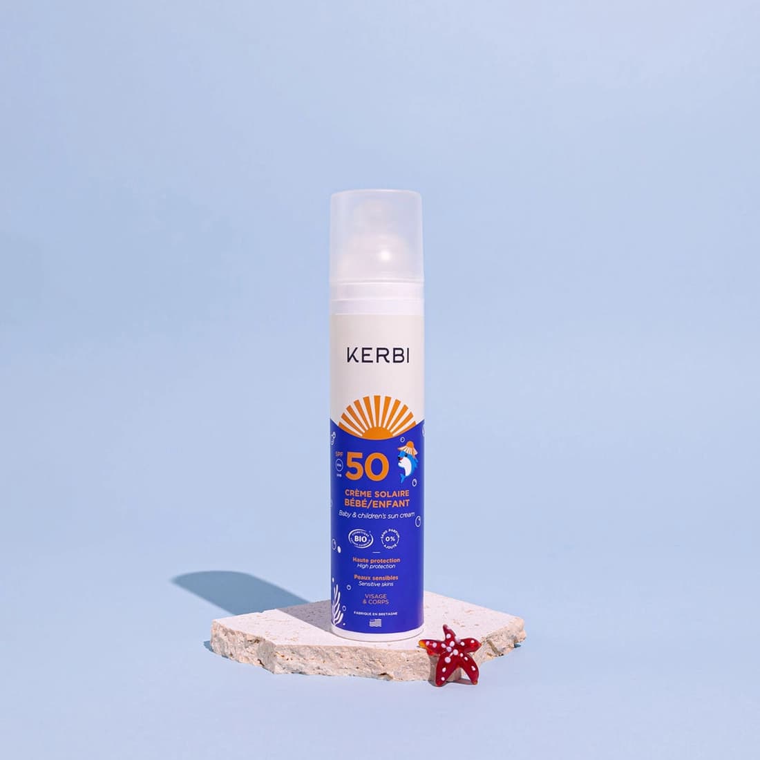 Crème solaire SPF50 Kerbi - Formule douce, spécialement conçue pour la peau délicate des enfants, protection UVA/UVB