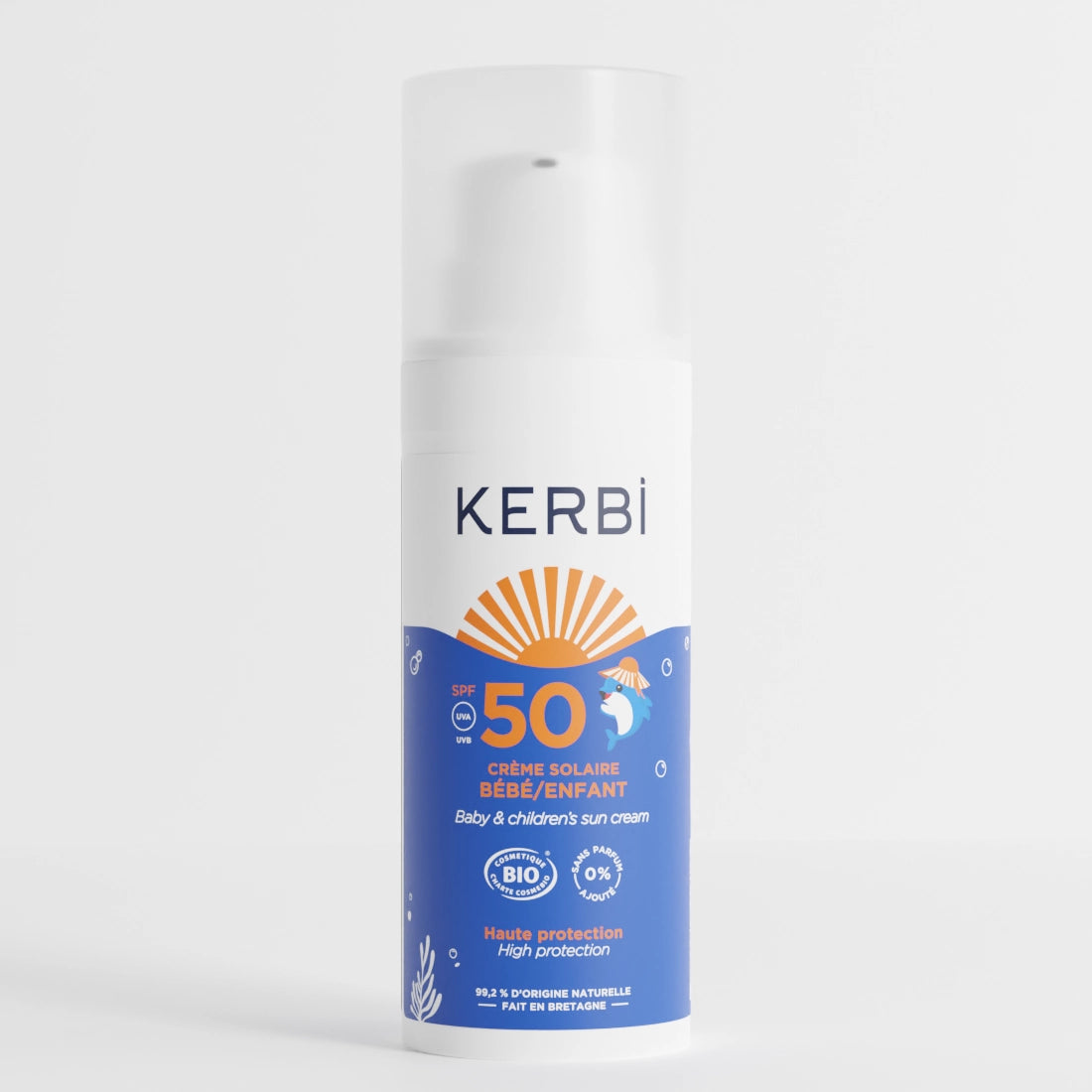 Creme solaire SPF50 Kerbi - Formule douce, spécialement conçue pour la peau délicate des enfants, protection UVA/UVB