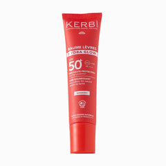 Baumes lèvres SPF 50+ hydra glow. Soisn nourrissant, non collant, fini naturel. Teinte framboise Sunberry, parfum fruit rouge. Kerbi