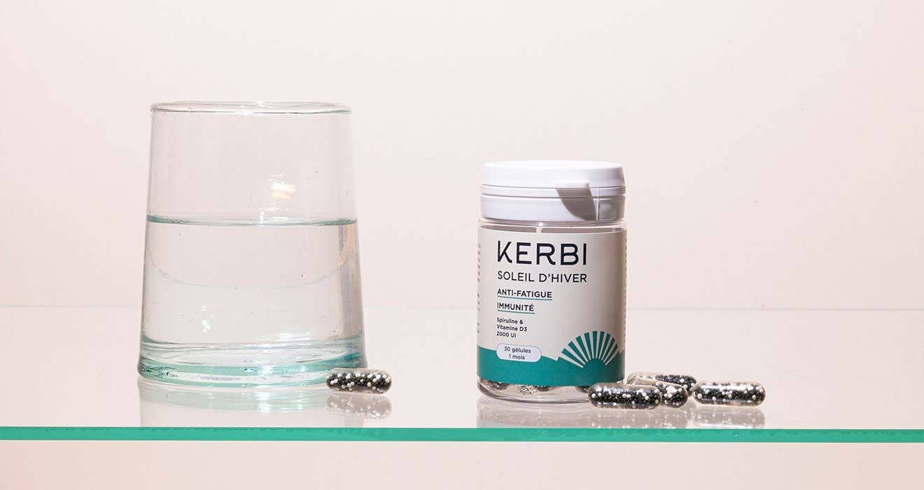 Compléments alimentaires à la vitamine D3 et à la spiruline de la marque Kerbi