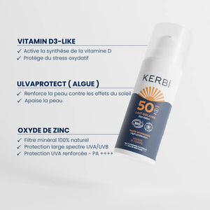 Ingrédients présents dans la crème solaire bio spf 50 format voyage