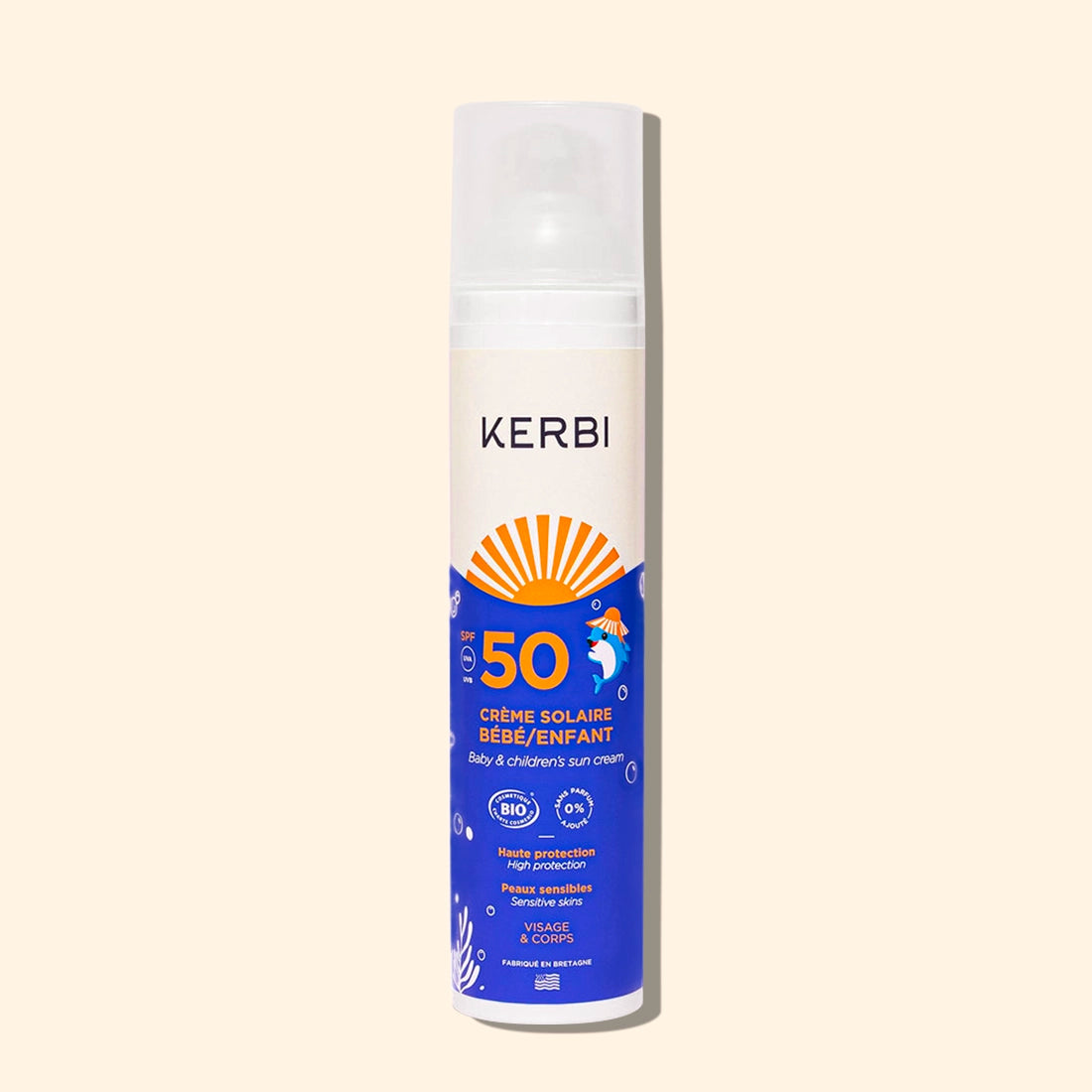 Crème solaire SPF50 Kerbi - Formule douce, spécialement conçue pour la peau délicate des enfants, protection UVA/UVB