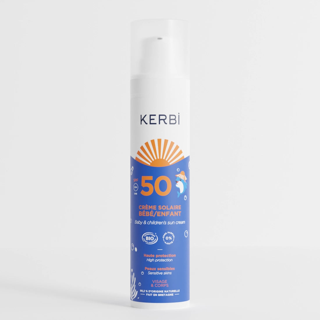 Crème solaire SPF50 Kerbi - Formule douce, spécialement conçue pour la peau délicate des enfants, protection UVA/UVB