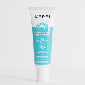 Crème solaire visage naturelle Kerbi avec filtre minéral, hydrate et protège des UV