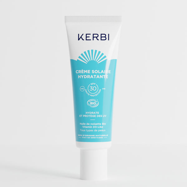 Crème solaire visage naturelle Kerbi avec filtre minéral, hydrate et protège des UV