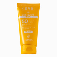 creme solaire mineral spf 50 sans parfum. Peaux sensibles et bébés, enfants dès 6 mois. Format voyage 50G. Visage et corps. Protection UVA renforcée. 100% d'origine naturelle. Certifiée Bio. Kerbi
