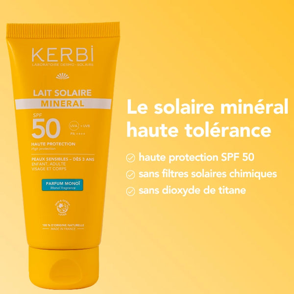 Lait solaire minéral SPF 50 – Parfum Monoï - 100g