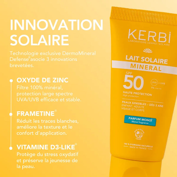 Lait solaire minéral SPF 50 – Parfum Monoï - 100g